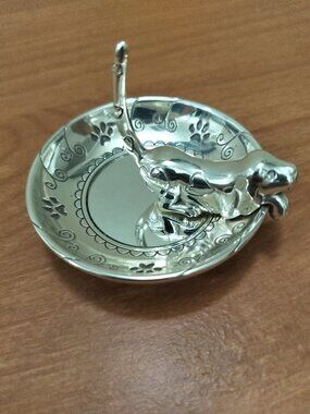 Brighton dog and cat silver plated ring holder set.